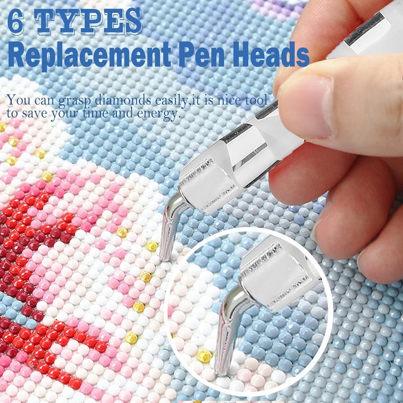 Heyseri Ergonomic Diamond Painting Art Pens, Diamond Painting Accessories Kits with Steel Metal Tip, 5D Art Tools Accessories Pen for Craft Nail(White Silver) - Image 2